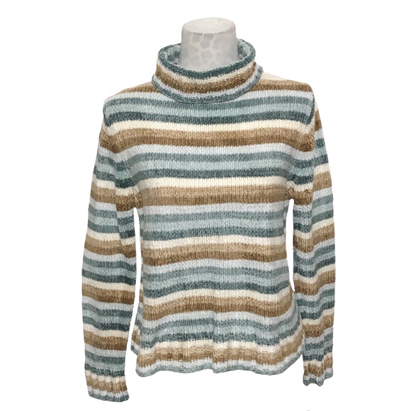 Vintage Sweaters - Vintage Y2K Chenille Striped Turtleneck Sweater